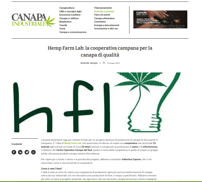 ARTICOLO DEL 15.06.2018 SU CANAPA INDUSTRIALE