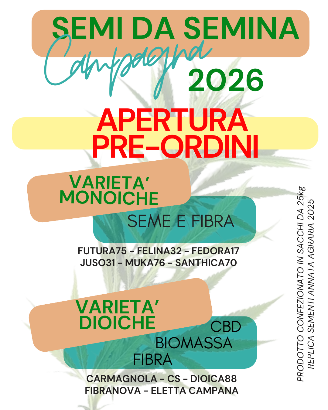 Semi da Semina - Sementi di canapa sativa certificata  UE